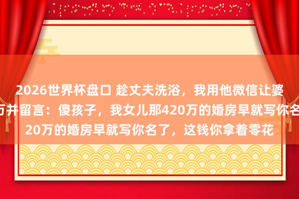 2026世界杯盘口 趁丈夫洗浴,我用他微信让婆婆转八千,她秒转8万并留言:傻孩子,我女儿那420万的婚房早就写你名了,这钱你拿着零花