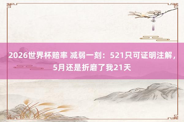 2026世界杯赔率 减弱一刻:521只可证明注解,5月还是折磨了我21天