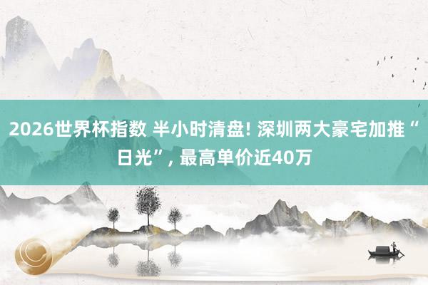 2026世界杯指数 半小时清盘! 深圳两大豪宅加推“日光”, 最高单价近40万