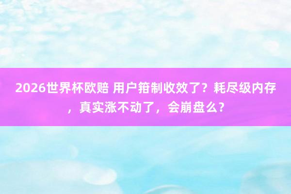 2026世界杯欧赔 用户箝制收效了?耗尽级内存,真实涨不动了,会崩盘么?