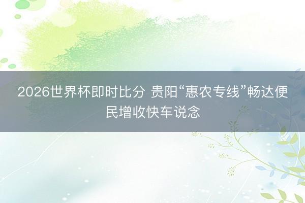 2026世界杯即时比分 贵阳“惠农专线”畅达便民增收快车说念