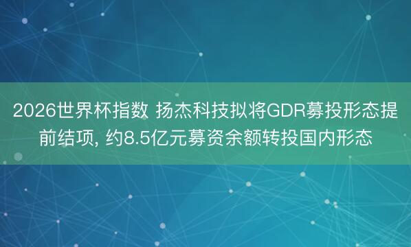 2026世界杯指数 扬杰科技拟将GDR募投形态提前结项, 约8.5亿元募资余额转投国内形态